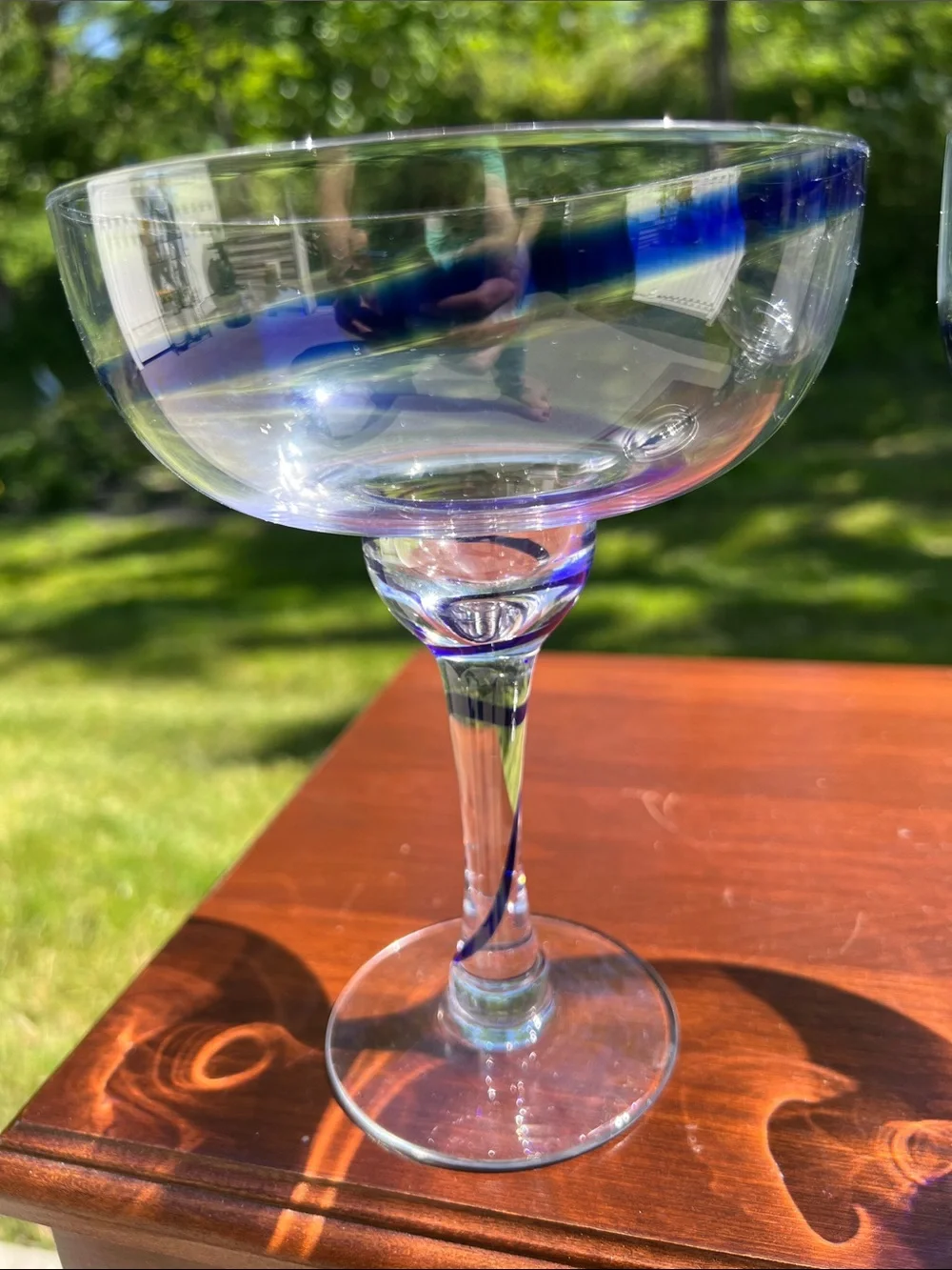 Vintage Pier 1 Blue Swirl Margarita Glasses Set of 2 Contemporary Art Glass